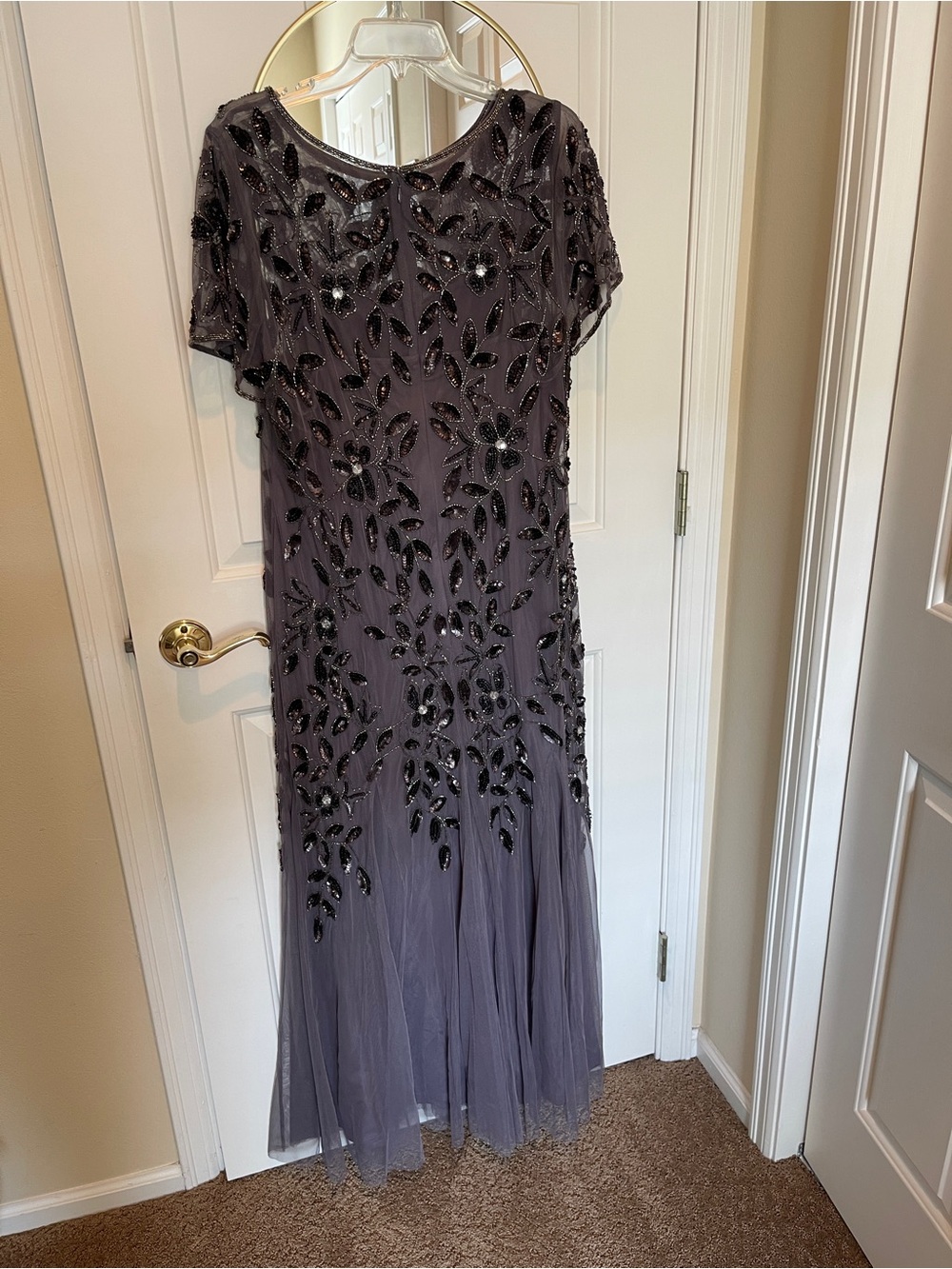 Adrianna Papell Dusty Mauve Beaded Tulle Maxi Dress - Picture 5 of 7